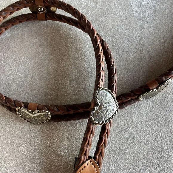 Brighton Double Braided Cowgirl Leather Belt Silver Heart Concho 71706 Size 30 - Picture 12 of 12